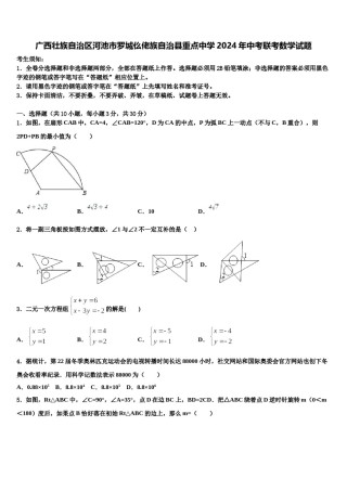 广西壮族自治区河池市罗城仫佬族自治县重点中学2024年中考联考数学试题含解析.doc