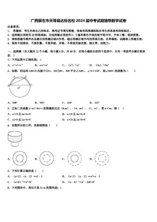 广西崇左市天等县达标名校2024届中考试题猜想数学试卷含解析.doc