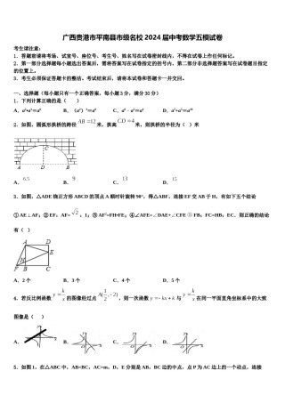 广西贵港市平南县市级名校2024届中考数学五模试卷含解析.doc