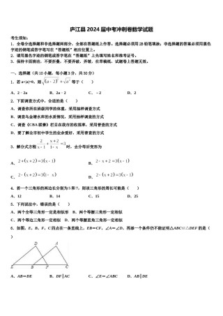 庐江县2024届中考冲刺卷数学试题含解析.doc