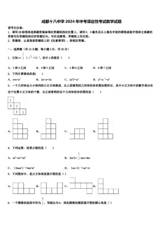 成都十八中学2024年中考适应性考试数学试题含解析.doc
