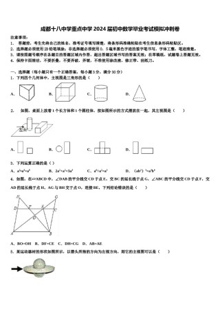 成都十八中学重点中学2024届初中数学毕业考试模拟冲刺卷含解析.doc
