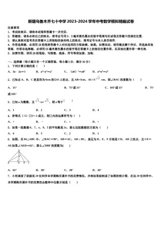 新疆乌鲁木齐七十中学2023-2024学年中考数学模拟精编试卷含解析.doc