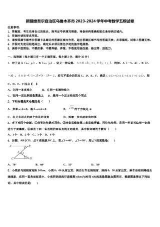新疆维吾尔自治区乌鲁木齐市2023-2024学年中考数学五模试卷含解析.doc