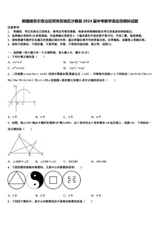 新疆维吾尔自治区阿克苏地区沙雅县2024届中考数学适应性模拟试题含解析.doc