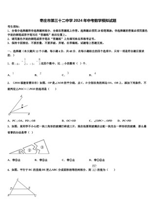 枣庄市第三十二中学2024年中考数学模拟试题含解析.doc