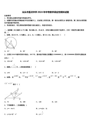 汕头市重点中学2024年中考数学适应性模拟试题含解析.doc