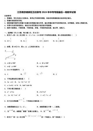 江苏南京建邺区五校联考2024年中考考前最后一卷数学试卷含解析.doc