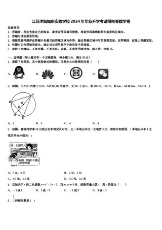 江苏沭阳如东实验学校2024年毕业升学考试模拟卷数学卷含解析.doc