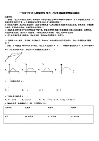 江苏省兴化市乐吾实验校2023-2024学年中考数学猜题卷含解析.doc