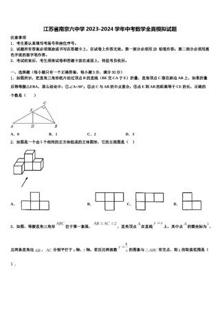 江苏省南京六中学2023-2024学年中考数学全真模拟试题含解析.doc