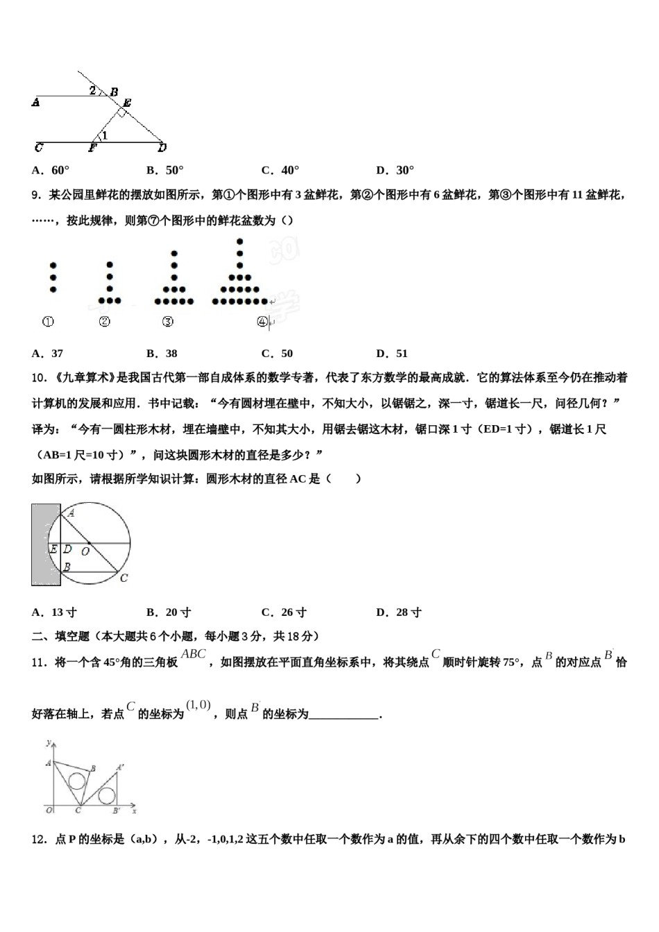 江苏省南京市南师附中江宁分校2024届十校联考最后数学试题含解析.doc_第2页