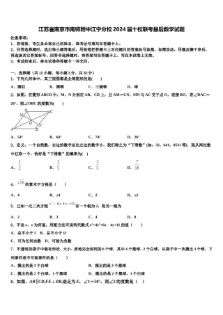 江苏省南京市南师附中江宁分校2024届十校联考最后数学试题含解析.doc