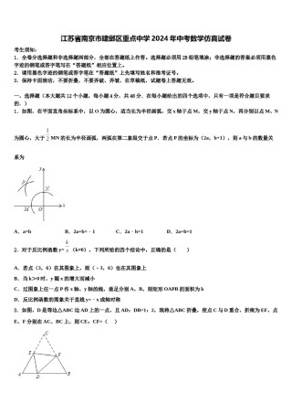 江苏省南京市建邺区重点中学2024年中考数学仿真试卷含解析.doc