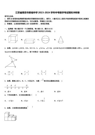 江苏省南京市新城中学2023-2024学年中考数学考试模拟冲刺卷含解析.doc