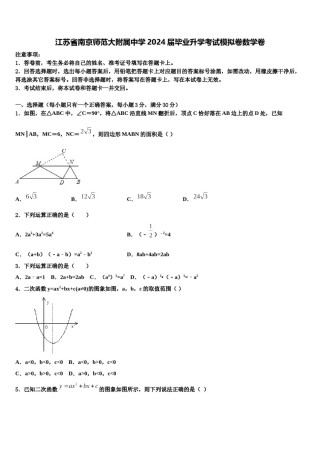 江苏省南京师范大附属中学2024届毕业升学考试模拟卷数学卷含解析.doc