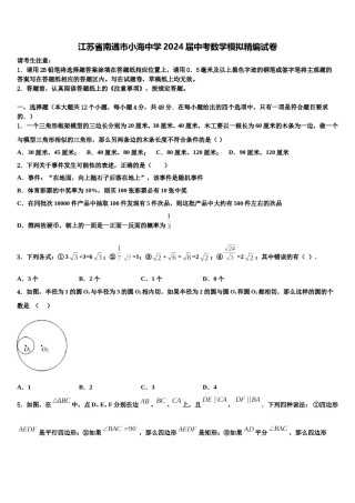 江苏省南通市小海中学2024届中考数学模拟精编试卷含解析.doc