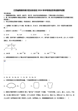 江苏省南通市崇川区达标名校2024年中考适应性考试数学试题含解析.doc