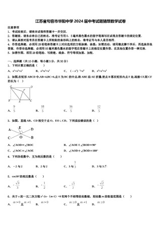 江苏省句容市华阳中学2024届中考试题猜想数学试卷含解析.doc
