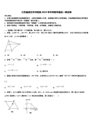 江苏省宿迁市沭阳县2024年中考数学最后一模试卷含解析.doc