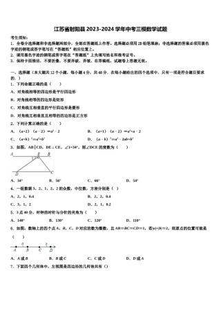 江苏省射阳县2023-2024学年中考三模数学试题含解析.doc
