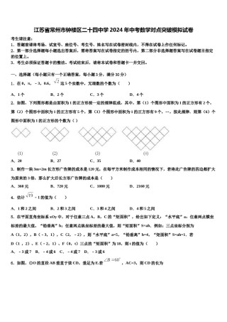 江苏省常州市钟楼区二十四中学2024年中考数学对点突破模拟试卷含解析.doc