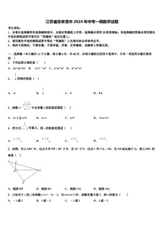 江苏省张家港市2024年中考一模数学试题含解析.doc