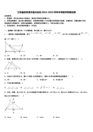 江苏省张家港市重点名校2023-2024学年中考数学四模试卷含解析.doc