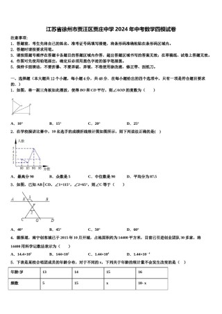 江苏省徐州市贾汪区贾庄中学2024年中考数学四模试卷含解析.doc