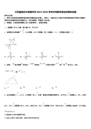 江苏省扬州大附属中学2023-2024学年中考数学适应性模拟试题含解析.doc