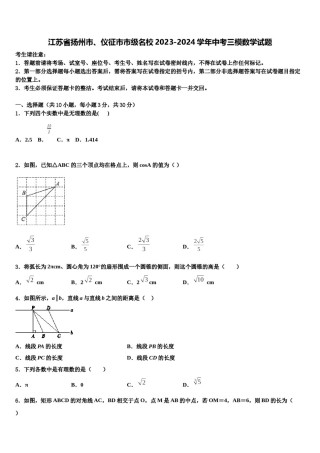 江苏省扬州市、仪征市市级名校2023-2024学年中考三模数学试题含解析.doc