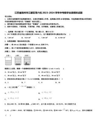 江苏省扬州市江都区等六校2023-2024学年中考数学全真模拟试题含解析.doc