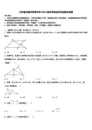 江苏省无锡市桃溪中学2024届中考适应性考试数学试题含解析.doc