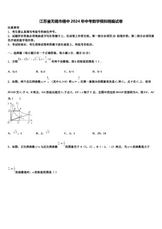 江苏省无锡市锡中2024年中考数学模拟精编试卷含解析.doc