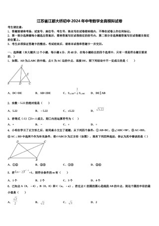 江苏省江都大桥初中2024年中考数学全真模拟试卷含解析.doc