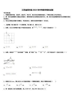江苏省泗洪县2024年中考数学模拟试题含解析.doc