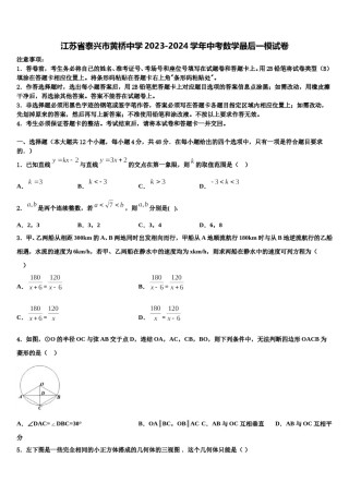 江苏省泰兴市黄桥中学2023-2024学年中考数学最后一模试卷含解析.doc