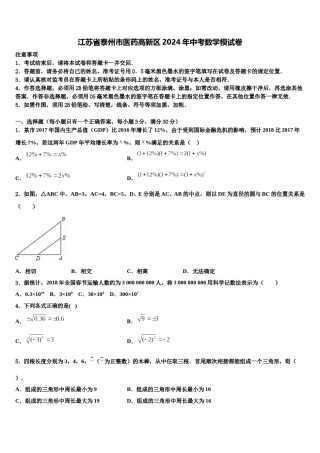 江苏省泰州市医药高新区2024年中考数学模试卷含解析.doc