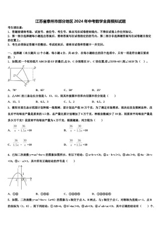 江苏省泰州市部分地区2024年中考数学全真模拟试题含解析.doc