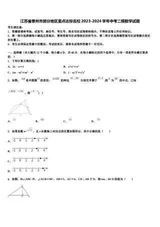 江苏省泰州市部分地区重点达标名校2023-2024学年中考二模数学试题含解析.doc