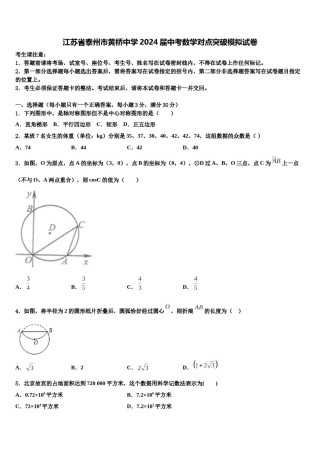 江苏省泰州市黄桥中学2024届中考数学对点突破模拟试卷含解析.doc