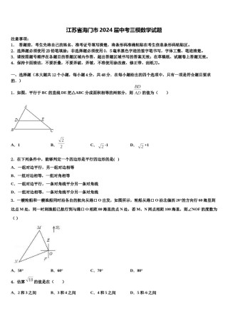 江苏省海门市2024届中考三模数学试题含解析.doc