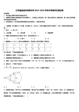 江苏省盐城市初级中学2023-2024学年中考数学五模试卷含解析.doc