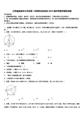 江苏省盐城市大丰区第一共同体达标名校2024届中考数学模拟试题含解析.doc
