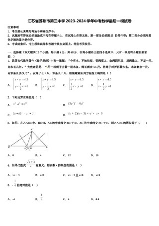 江苏省苏州市第三中学2023-2024学年中考数学最后一模试卷含解析.doc