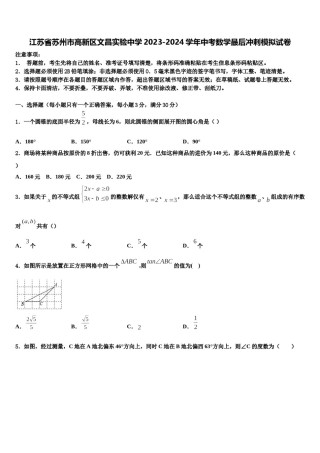江苏省苏州市高新区文昌实验中学2023-2024学年中考数学最后冲刺模拟试卷含解析.doc