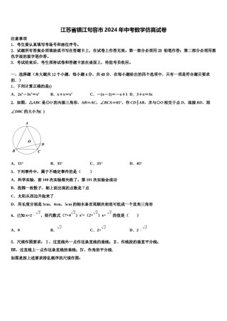 江苏省镇江句容市2024年中考数学仿真试卷含解析.doc