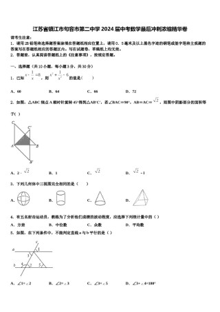 江苏省镇江市句容市第二中学2024届中考数学最后冲刺浓缩精华卷含解析.doc