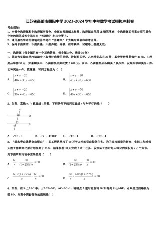 江苏省高邮市朝阳中学2023-2024学年中考数学考试模拟冲刺卷含解析.doc
