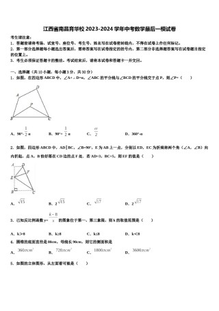 江西省南昌育华校2023-2024学年中考数学最后一模试卷含解析.doc